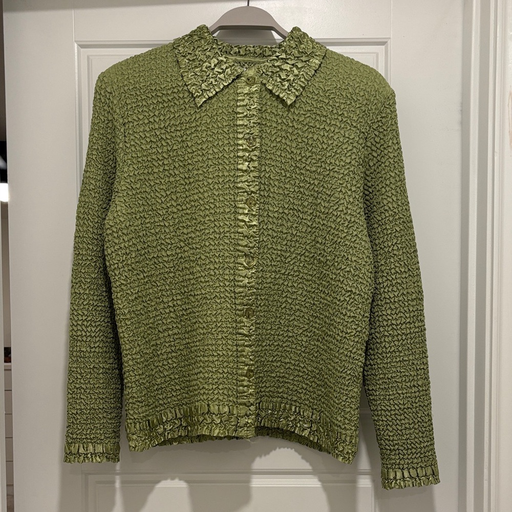 Gorgeous Green Vintage Rafael Crinkle Cut Blouse